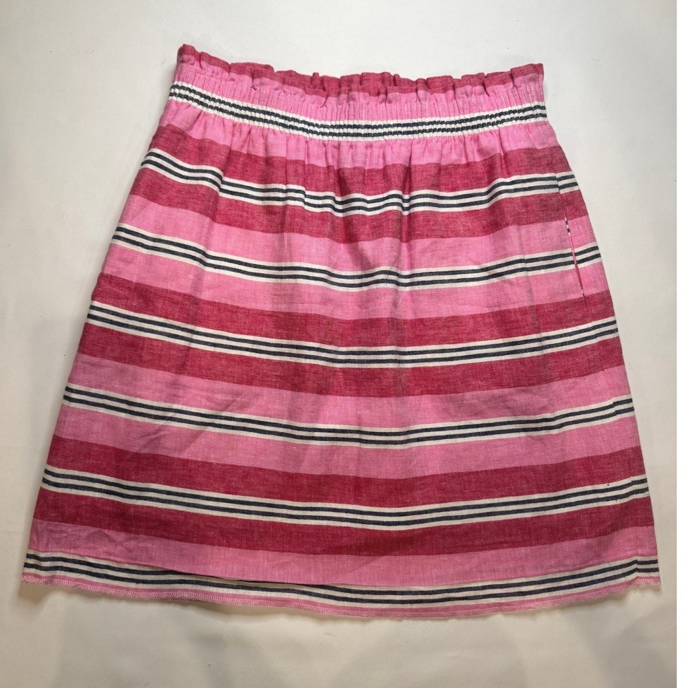 J.Crew Striped Paperbag Waist Skirt Womens 4 Pink Red Excellent Linen Blend